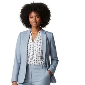 Talbots Light Blue Sharkskin Stand Collar One Button Jacket- size 14P